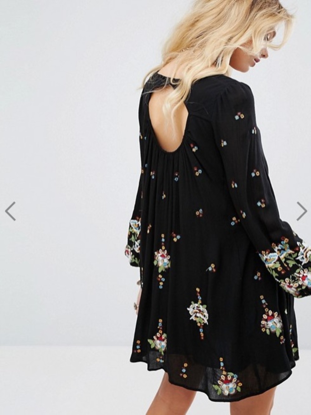 Free People Oxford Embroidered Long Sleeve Mini Swing Dress Size Small - Picture 2 of 6